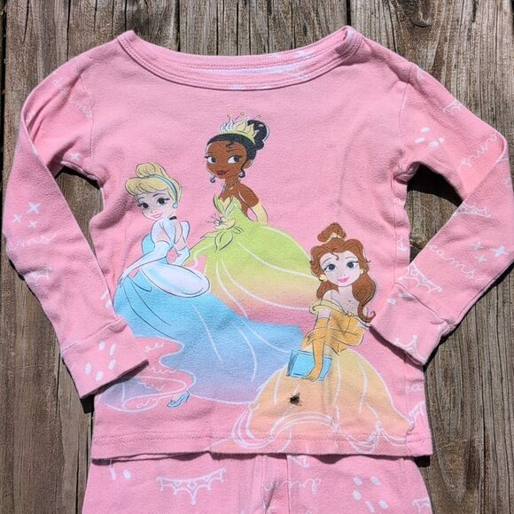 Disney Princess 3T Girls Pink Long Sleeve Pajama Set Belle Tiana Cinderella - Picture 2 of 7